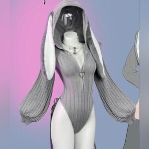 Cosplay Anime Gray Rabbit Ear Bodysuit